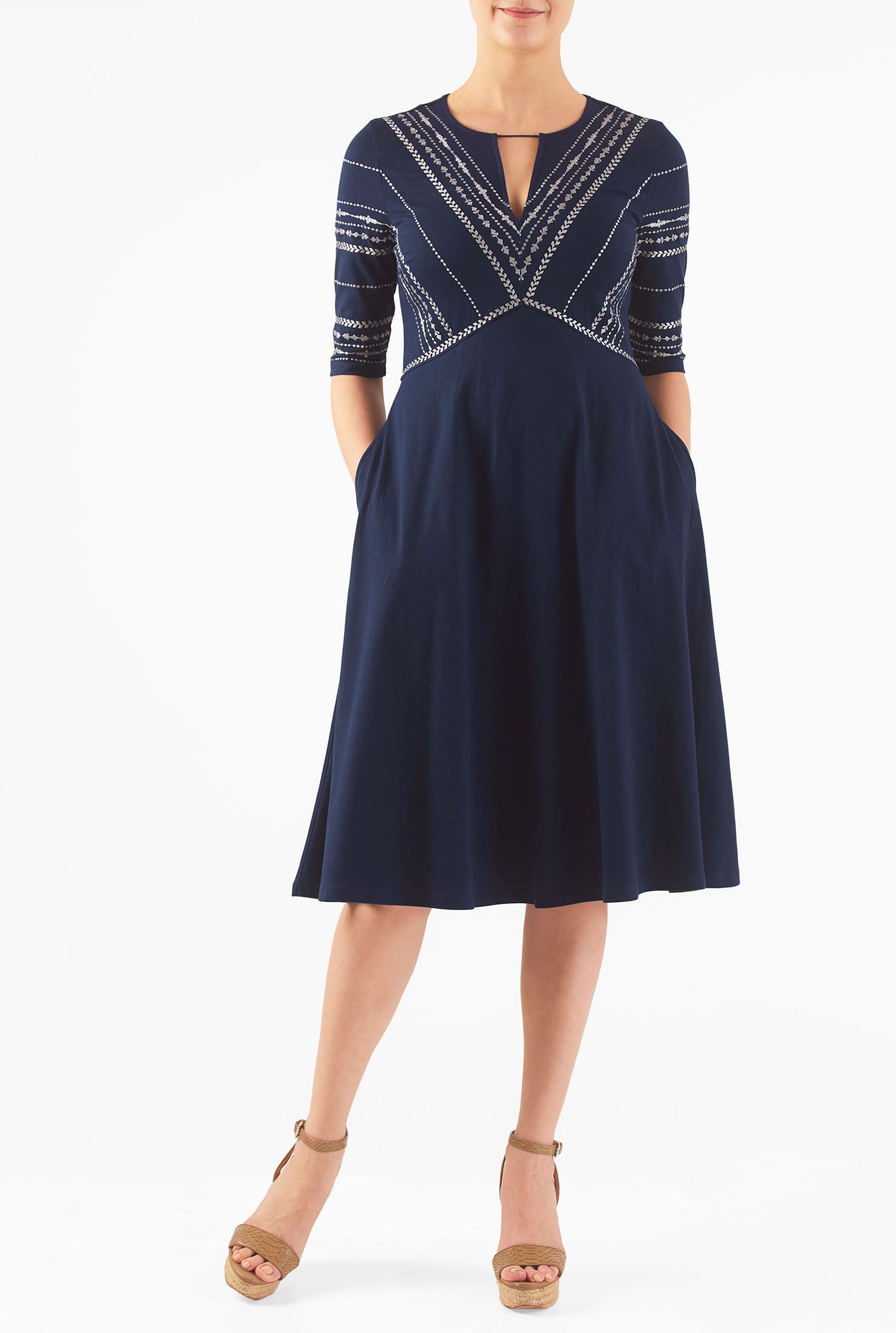 Shop Graphic embellished empire cotton knit dress eShakti