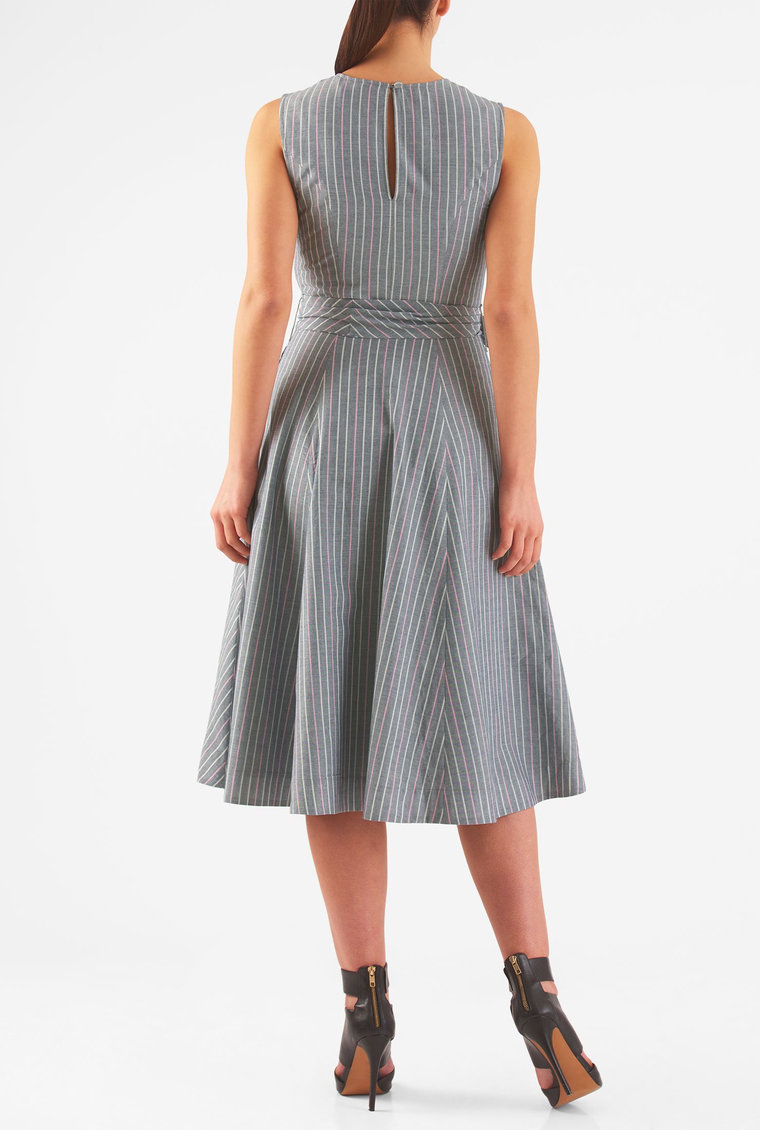 Shop Ruffle flounce stripe chambray dress | eShakti