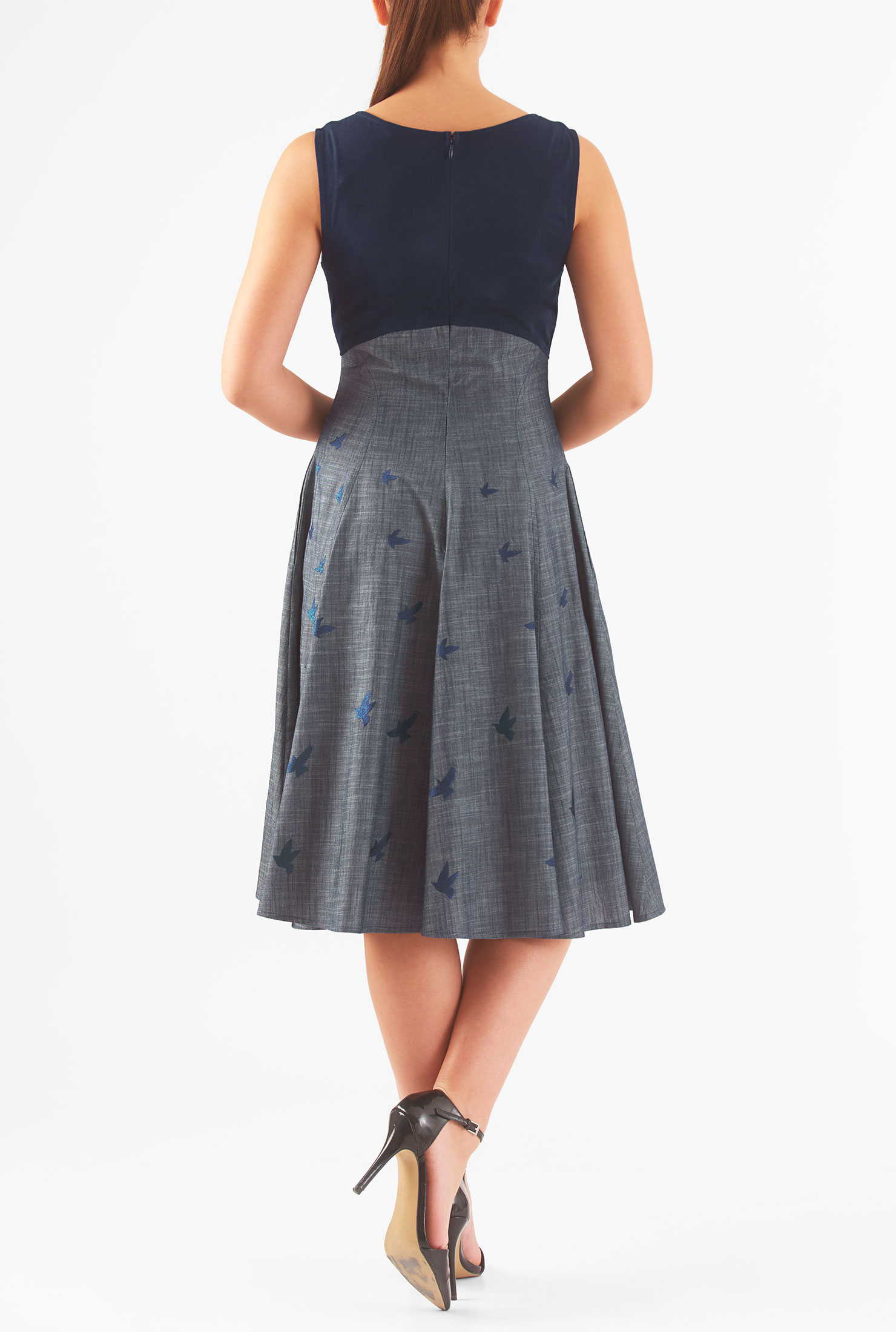 Shop Bird embellished empire mixed media dress eShakti