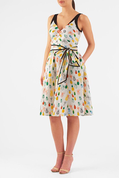 Shop Pineapple print surplice poplin dress | eShakti
