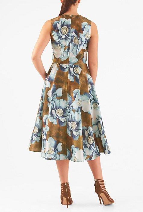 Shop Floral print dupioni midi dress | eShakti