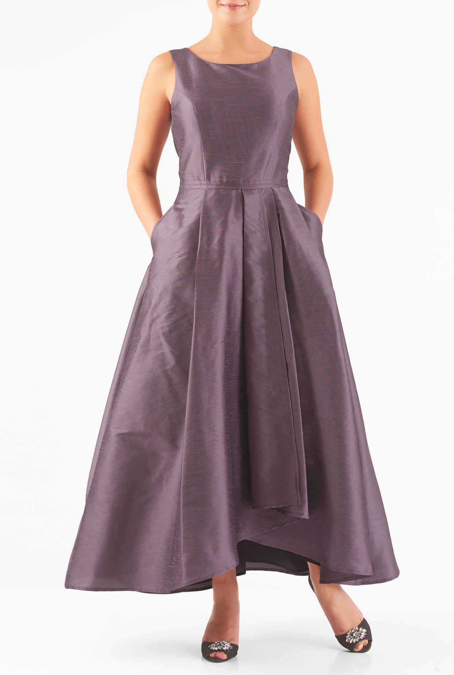 Shop Asymmetric wrap skirted dupioni dress | eShakti