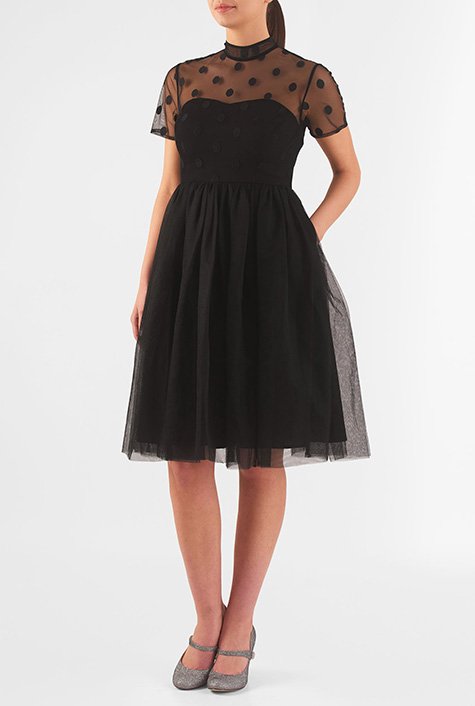 Shop Polka dot embellished illusion tulle dress | eShakti