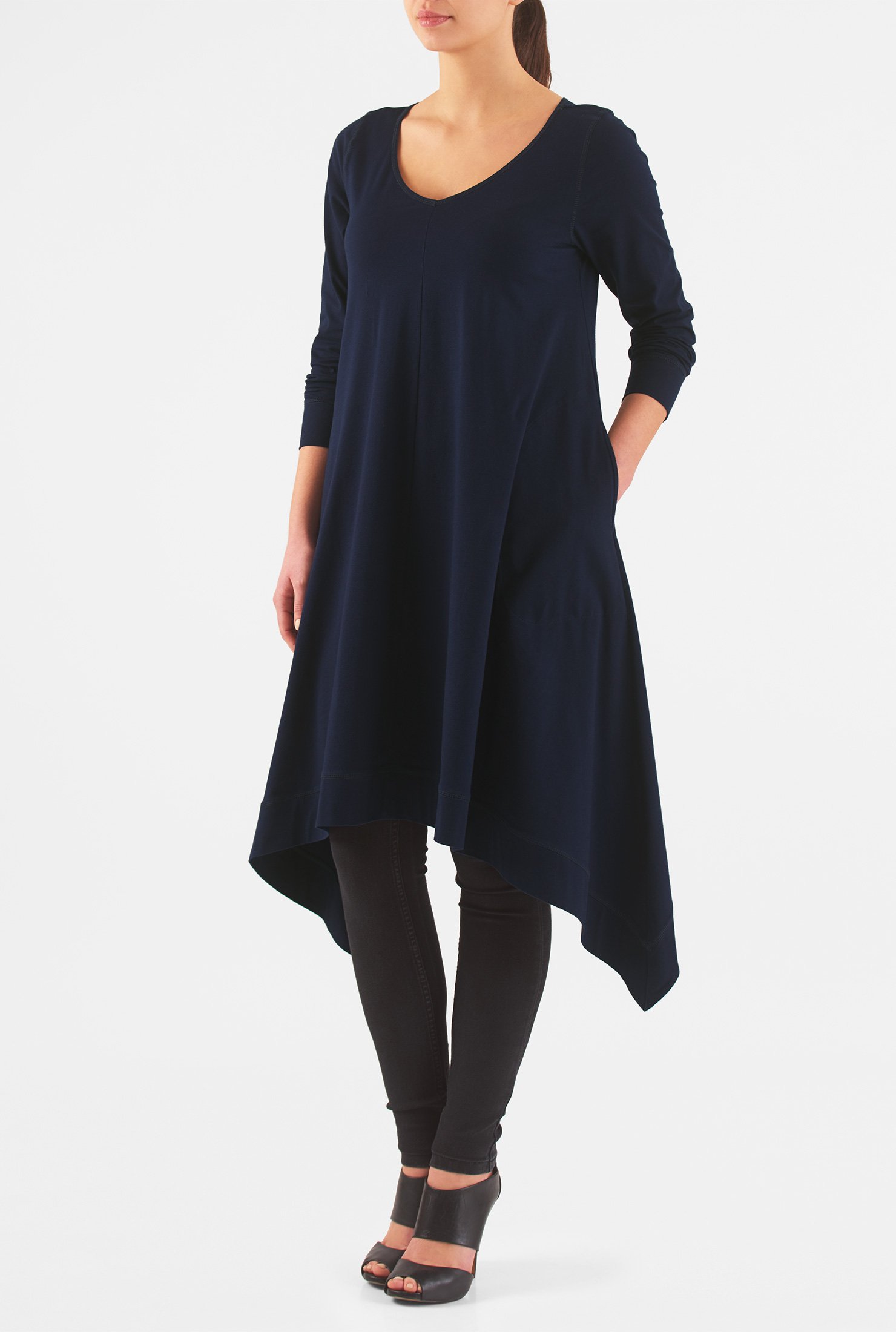 Shop Asymmetric Hem Cotton Knit Midi Dress Eshakti