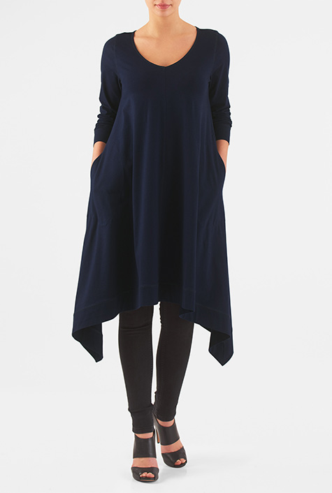 Asymmetric Hem Cotton Knit Midi Dress Shop Asymmetric hem cotton knit midi dress | eShakti