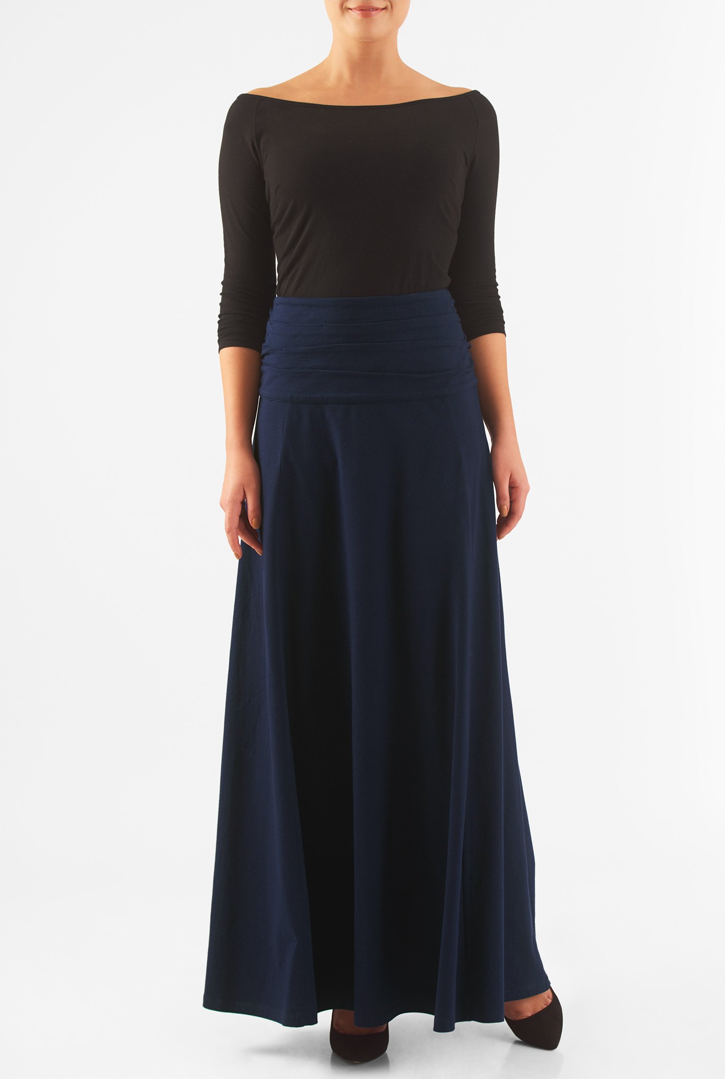 Shop Ruched waist cotton knit maxi skirt | eShakti