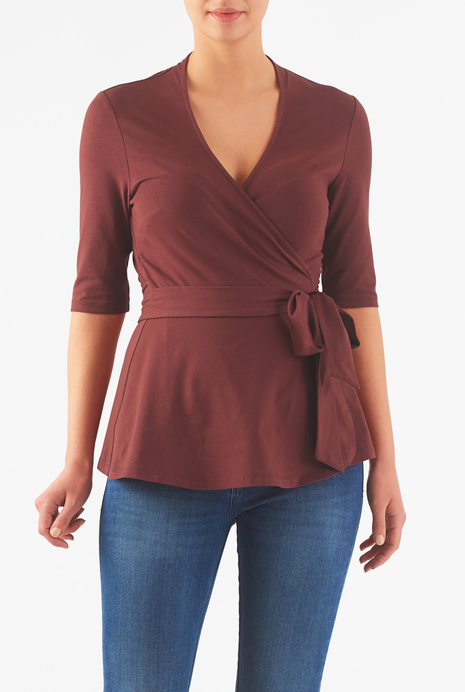 Shop Cotton jersey knit wrap top | eShakti