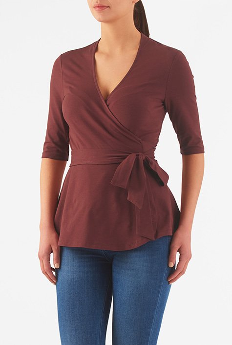 Shop Cotton jersey knit wrap top | eShakti