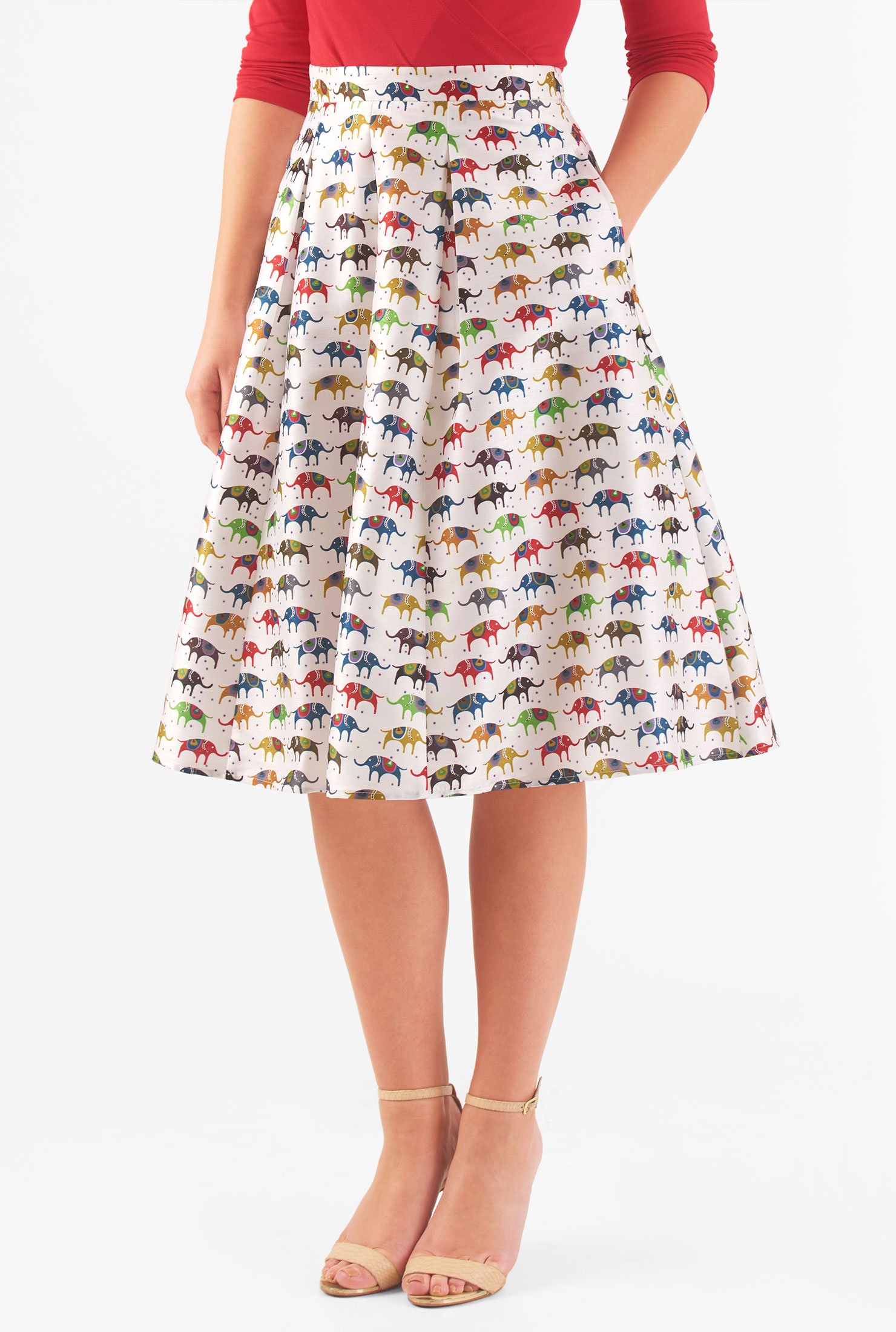 Shop Elephant print dupioni pleat skirt | eShakti