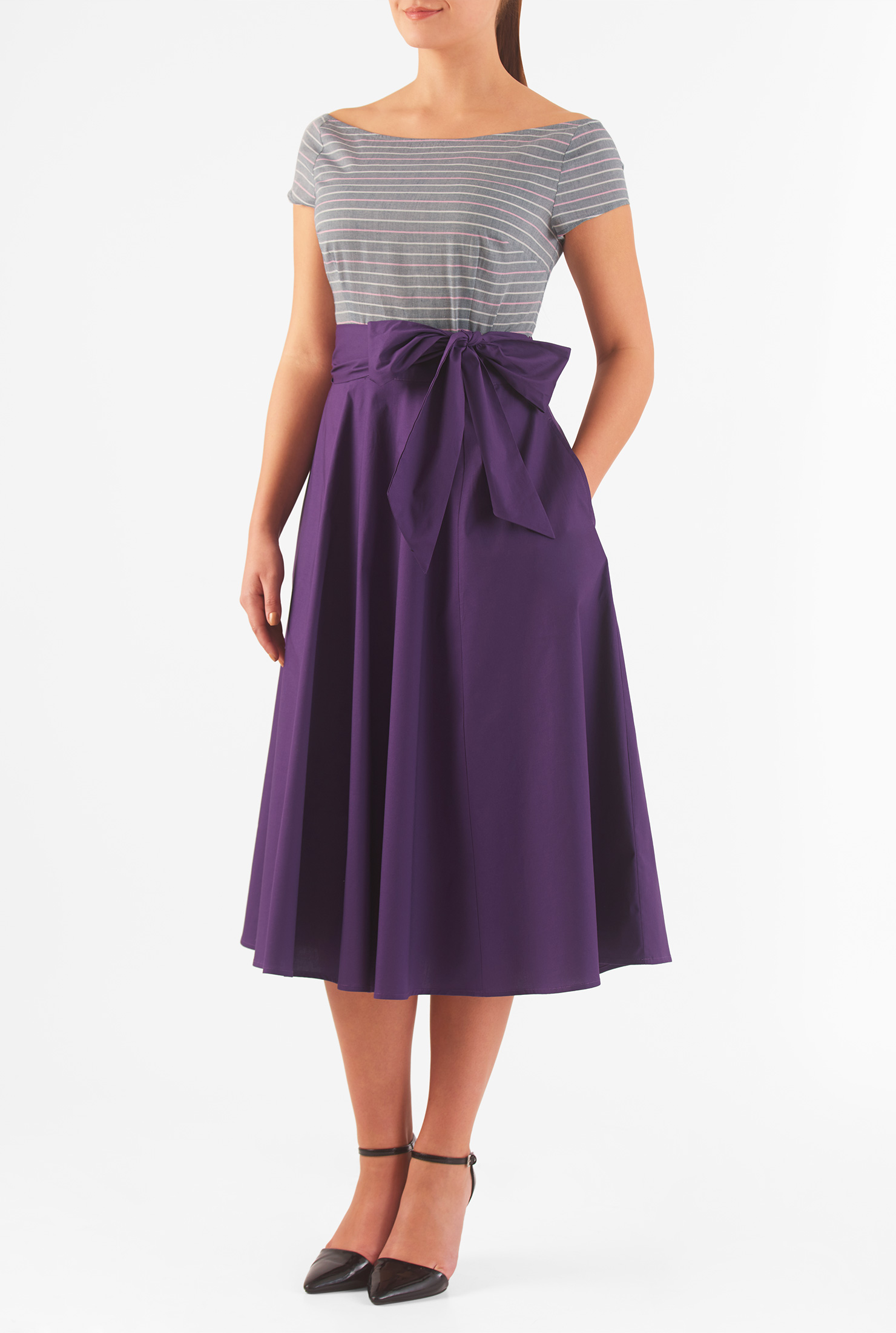 Shop Stripe chambray mixed media midi dress eShakti