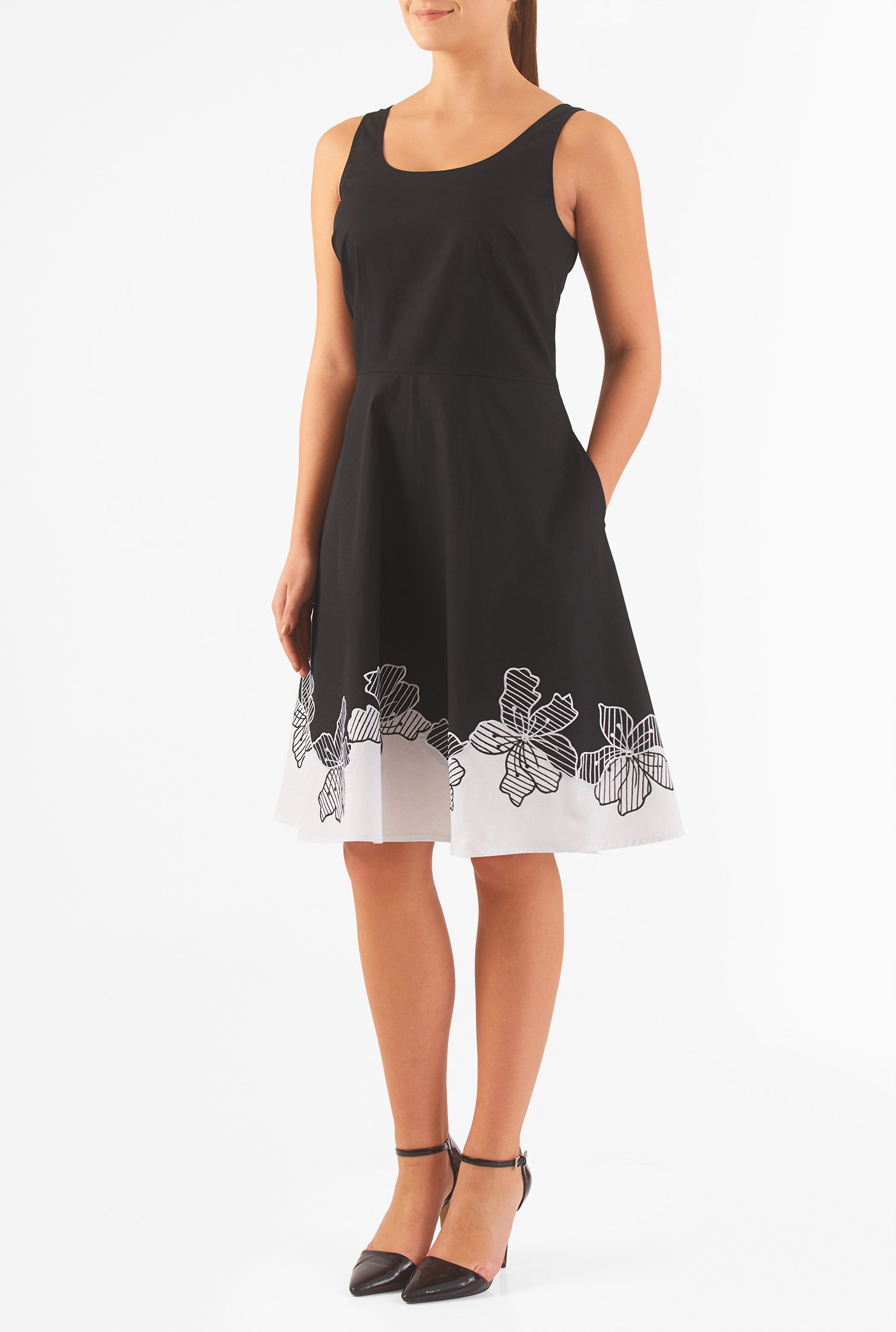 Shop Floral Embellished Contrast Hem Poplin Dress | EShakti