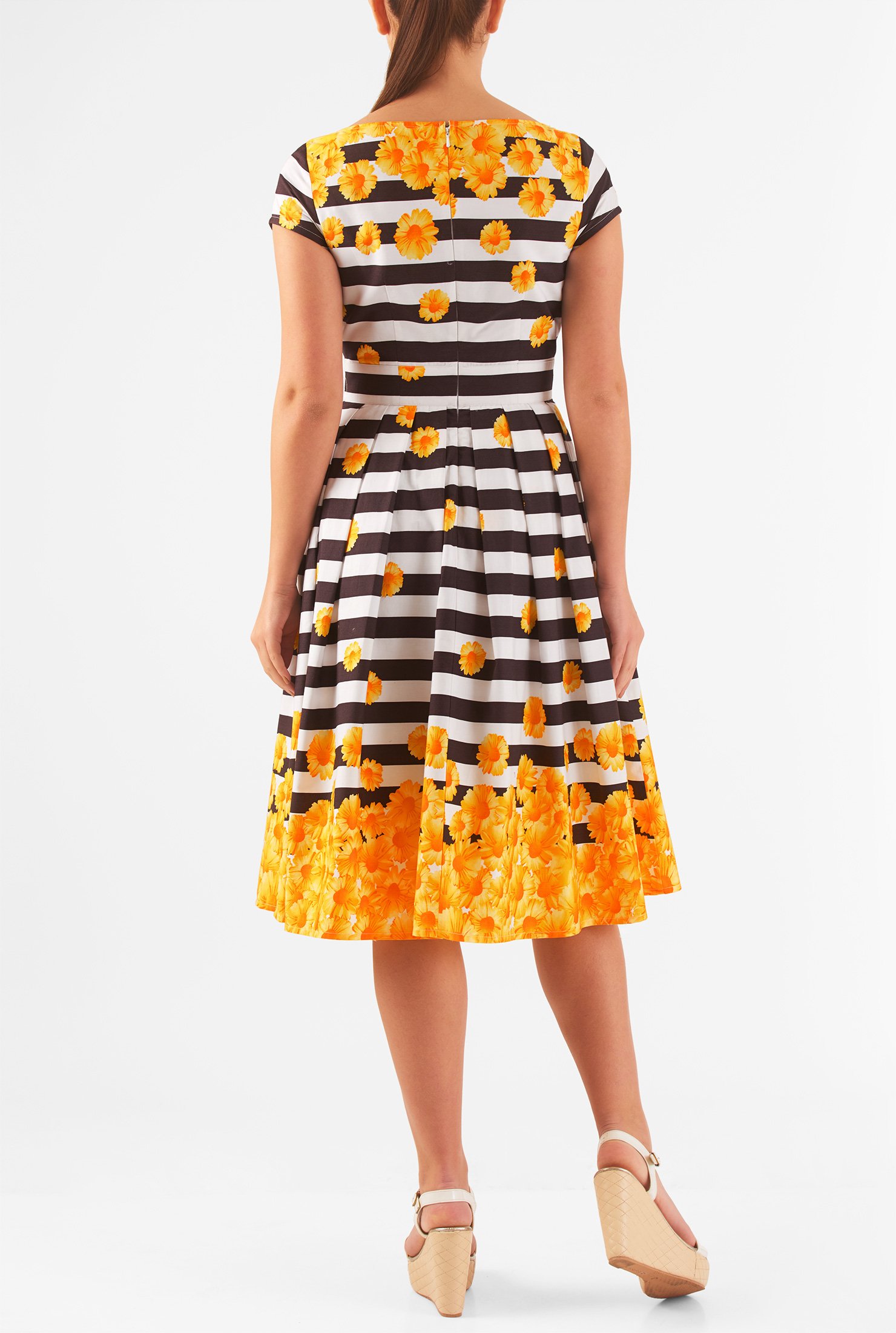 Shop Floral stripe print cotton poplin dress | eShakti