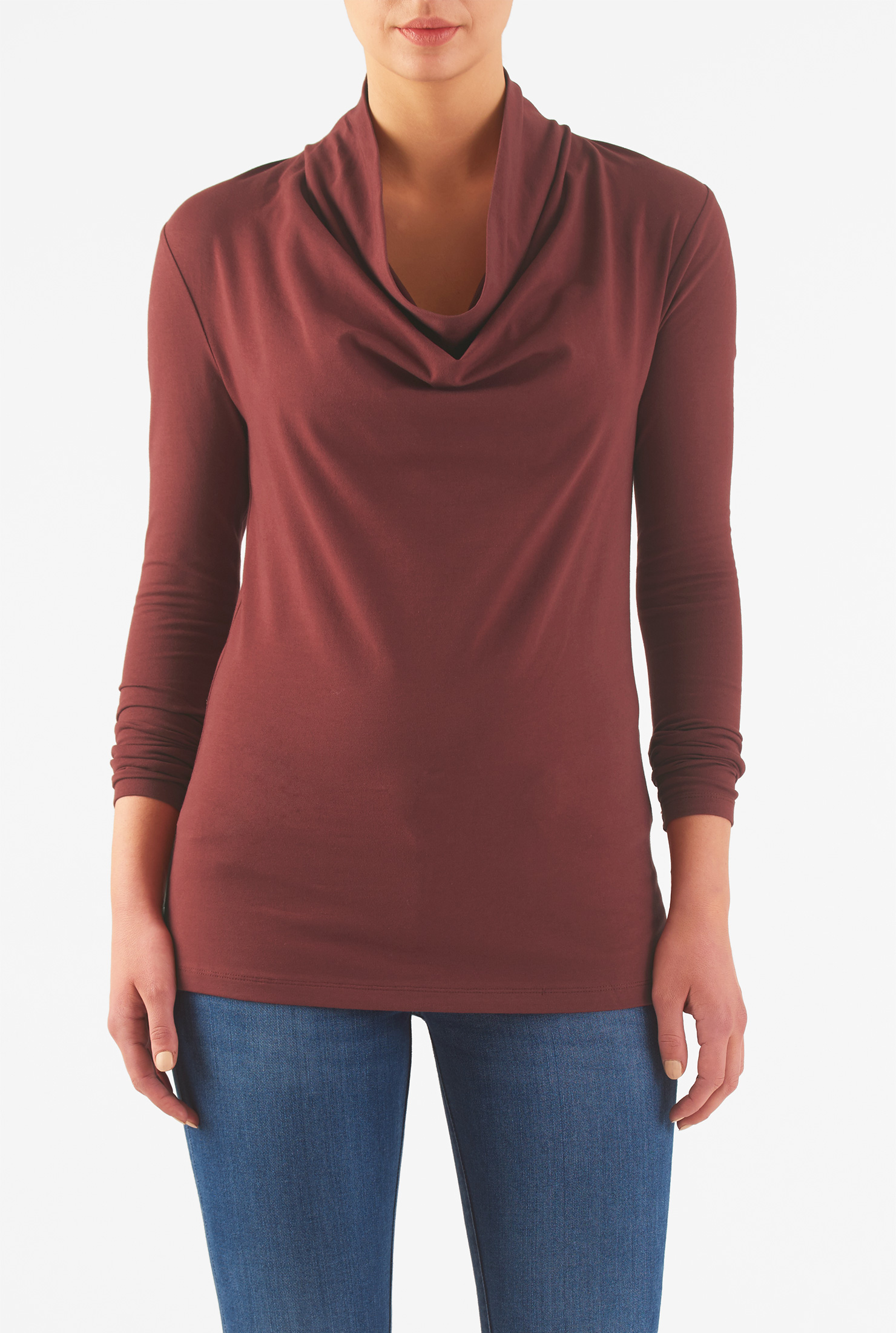 Shop Cowl neck cotton knit top eShakti
