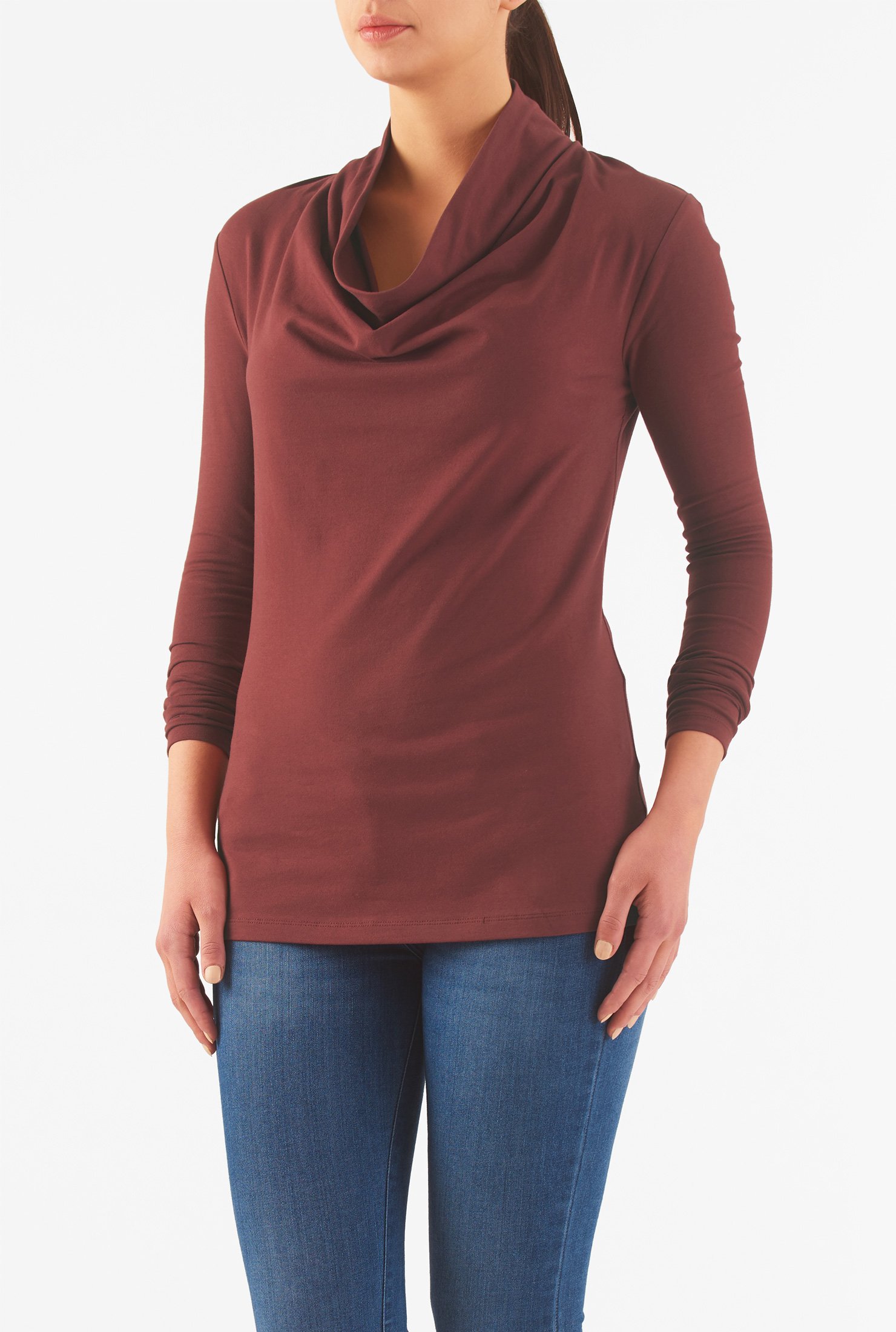 Shop Cowl neck cotton knit top eShakti