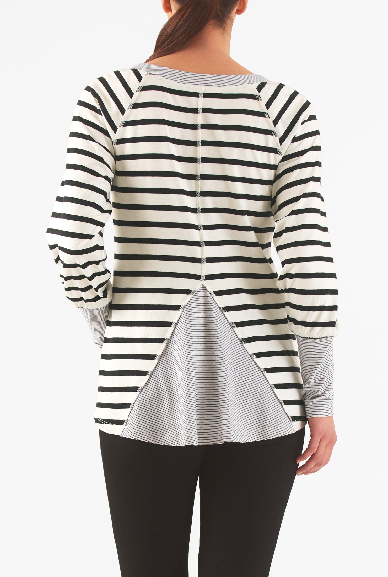 Shop Mixed stripe knit split neck top | eShakti