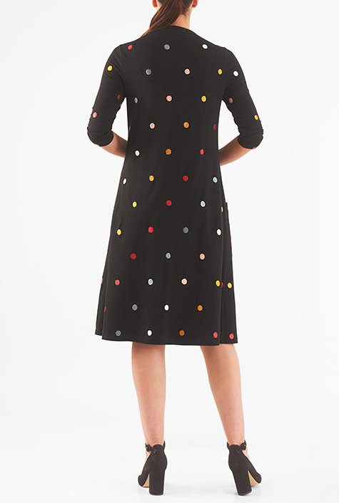 Shop Embellished Polka Dot Cotton Knit Shift Dress Eshakti