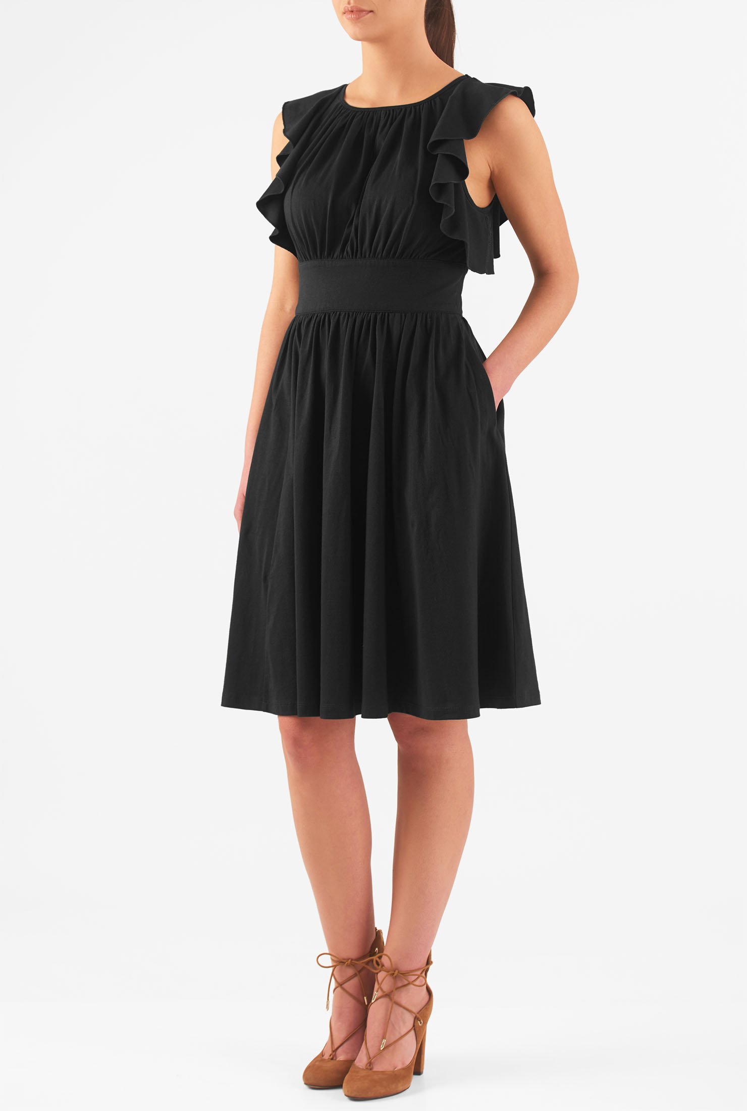 Shop Ruffle sleeve cotton knit dress | eShakti