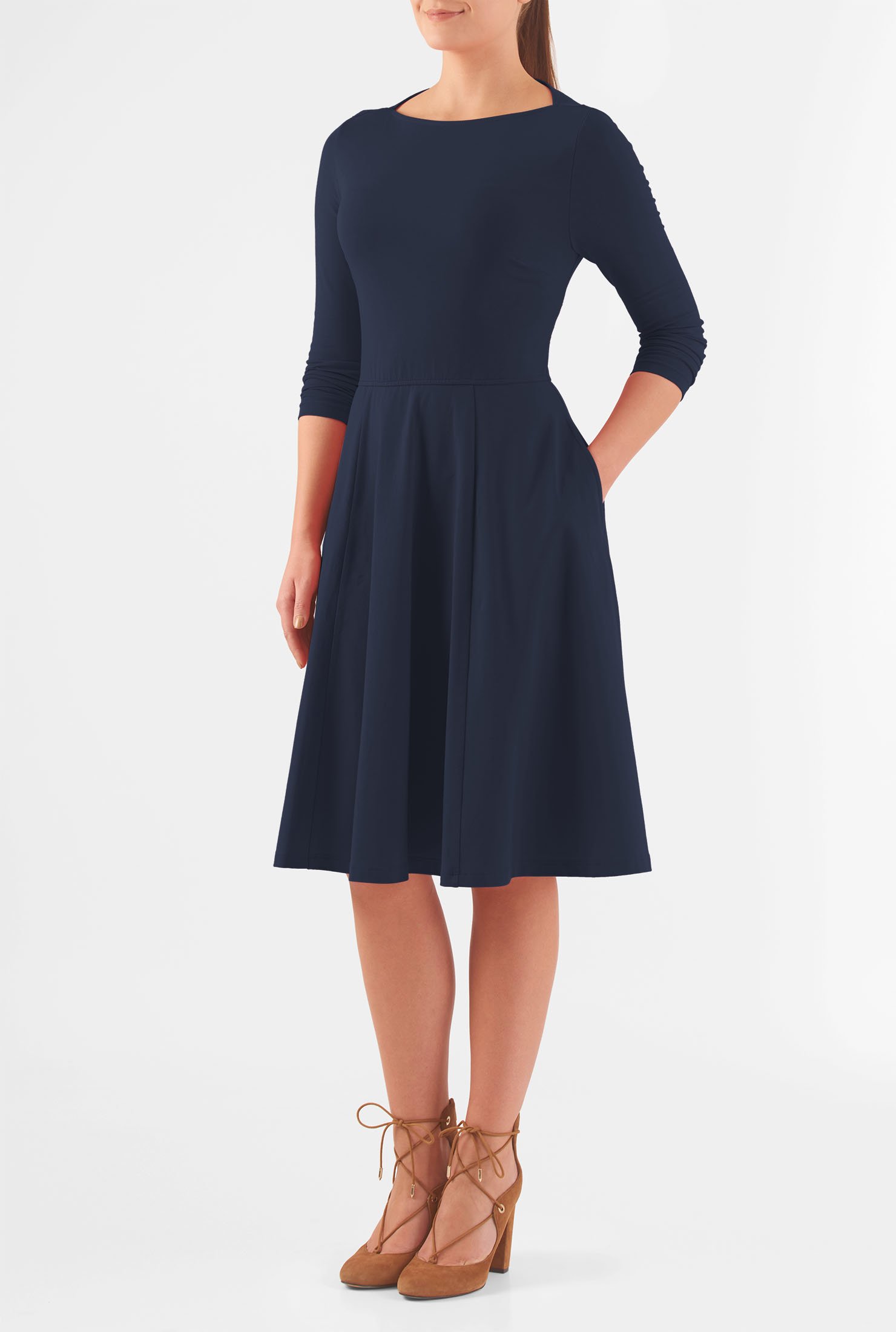 Shop Cotton knit fit-and-flare dress | eShakti