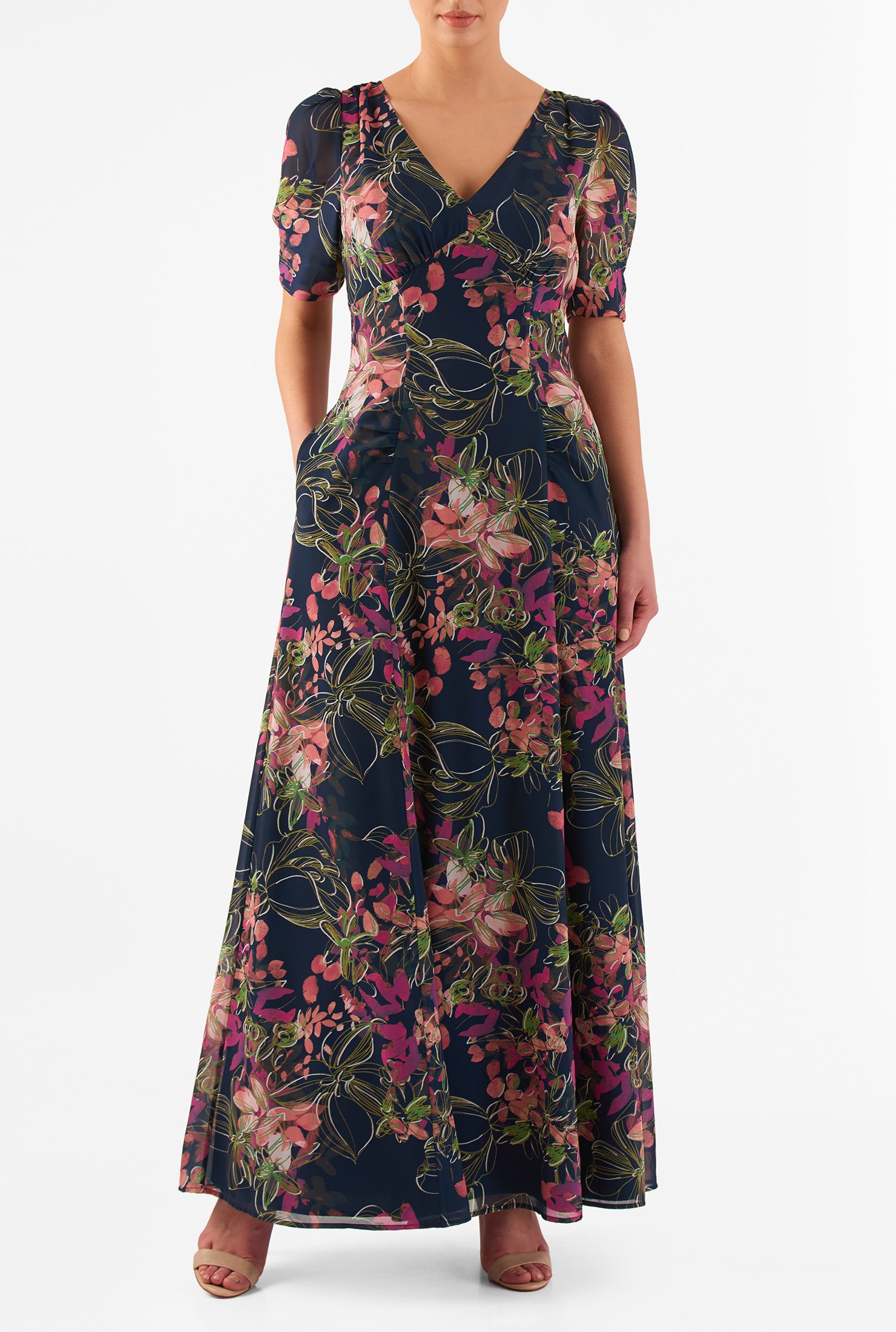 Shop Floral print georgette empire maxi dress | eShakti