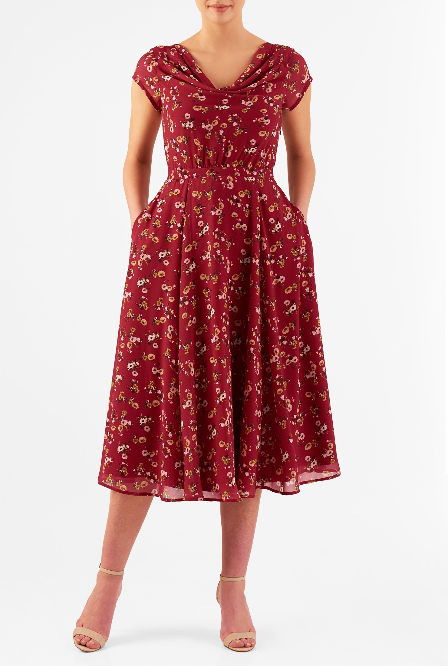 Shop Cowl neck floral print georgette dress | eShakti