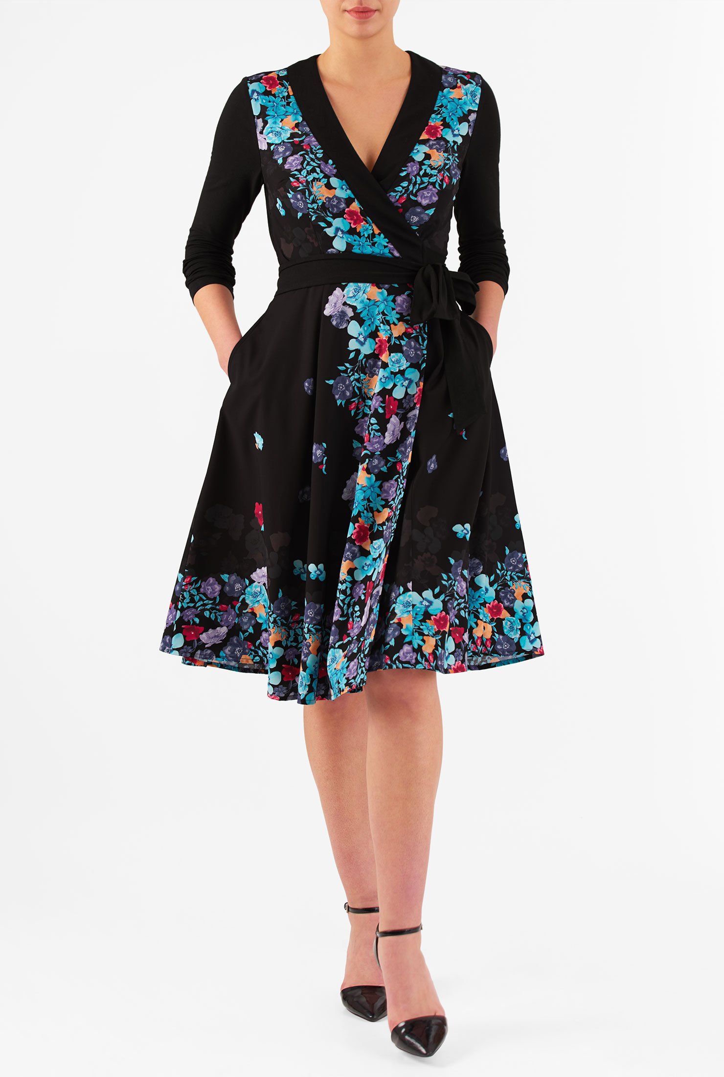 Shop Floral Print Paneled Crepe Wrap Dress Eshakti