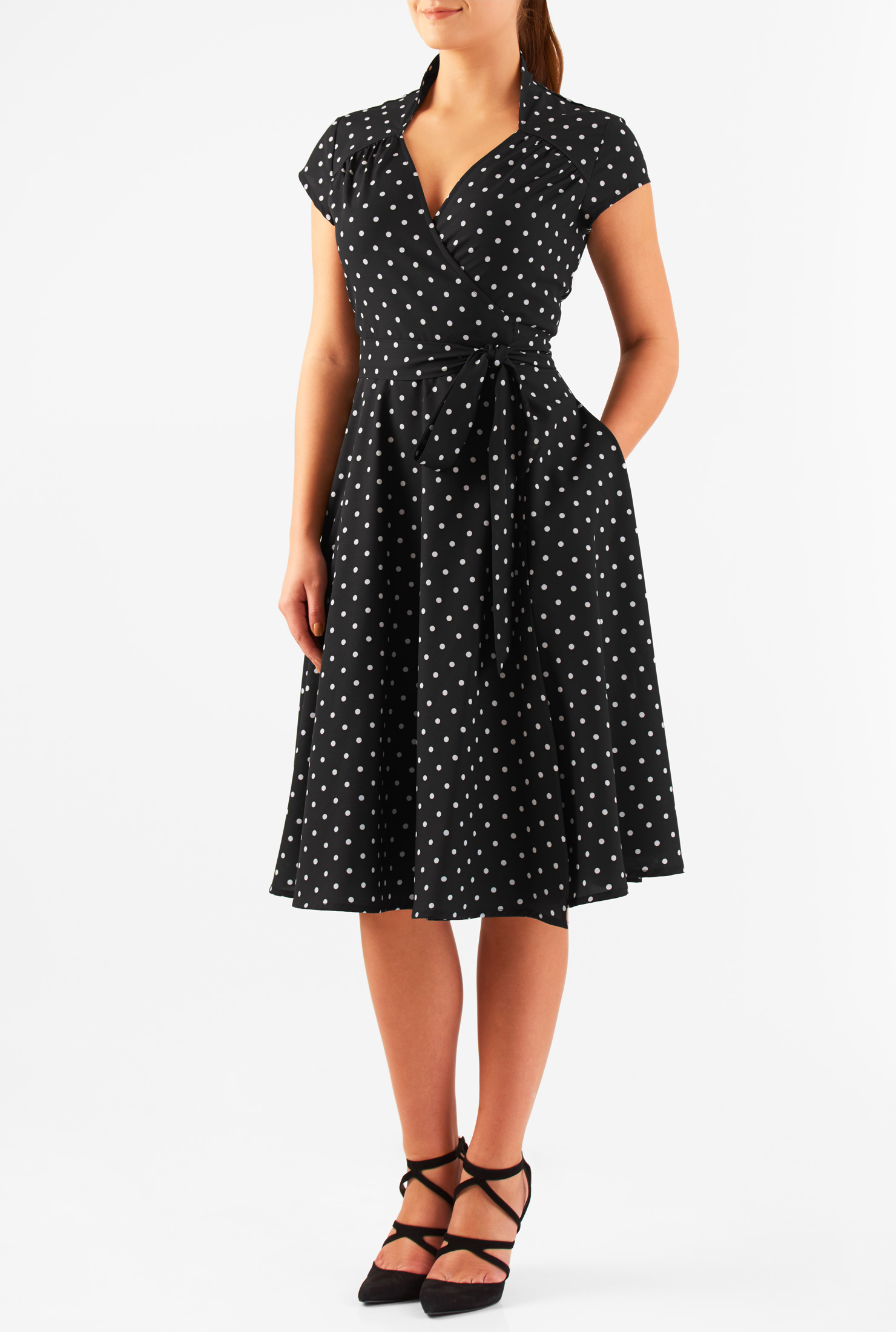 Shop Polka dot crepe vintage style wrap dress eShakti