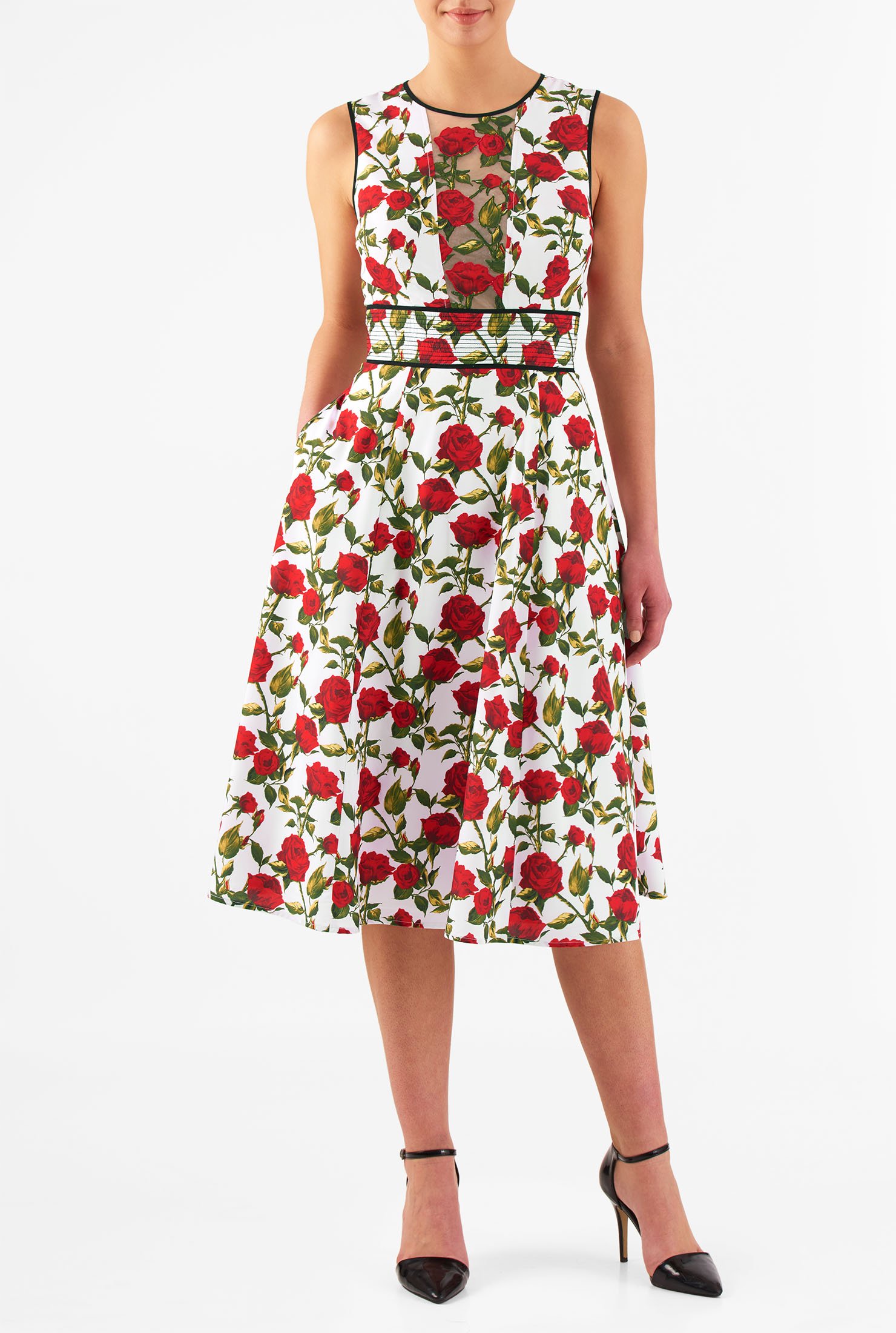 Shop Embellished tulle bib front rose print crepe dress | eShakti