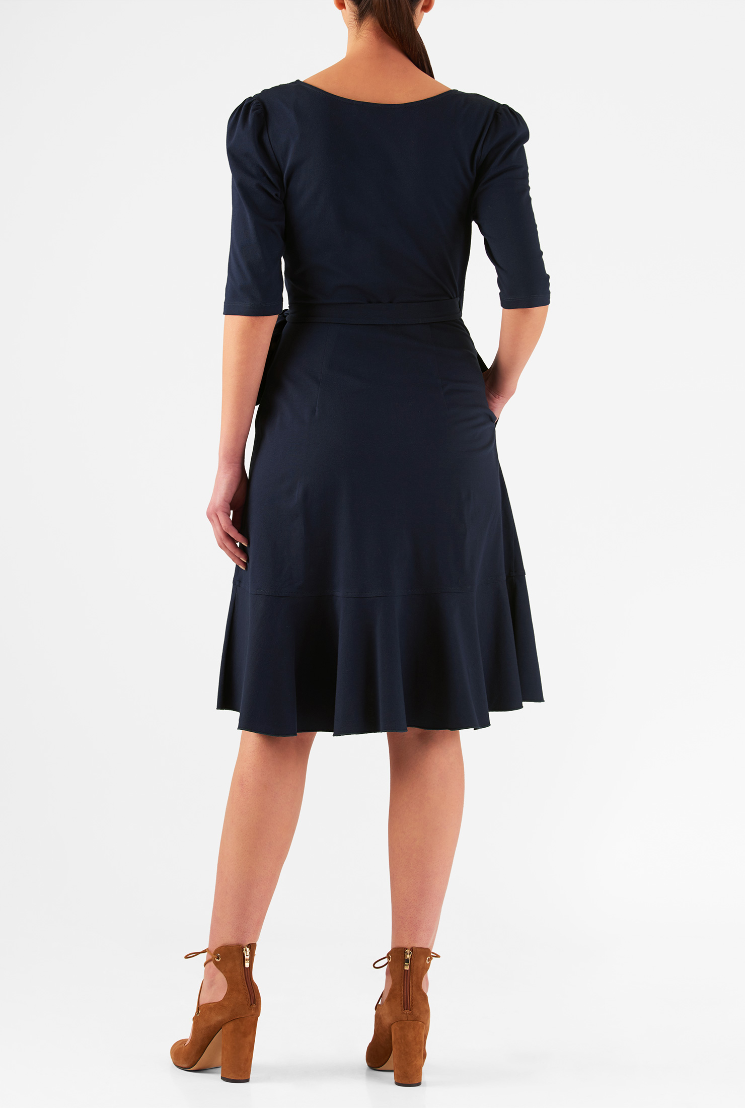 Shop Ruffle cotton jersey knit wrap dress eShakti