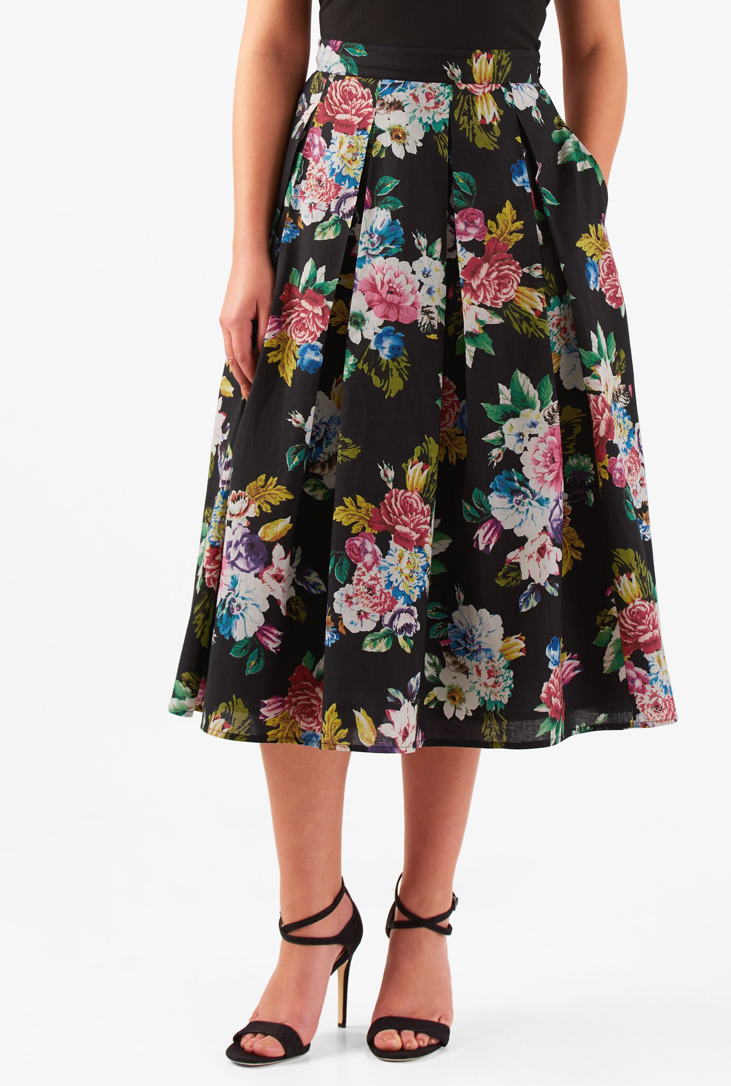 Shop Floral print voile box-pleat skirt | eShakti