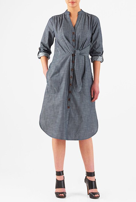 Shop Side tie cotton chambray shirtdress | eShakti