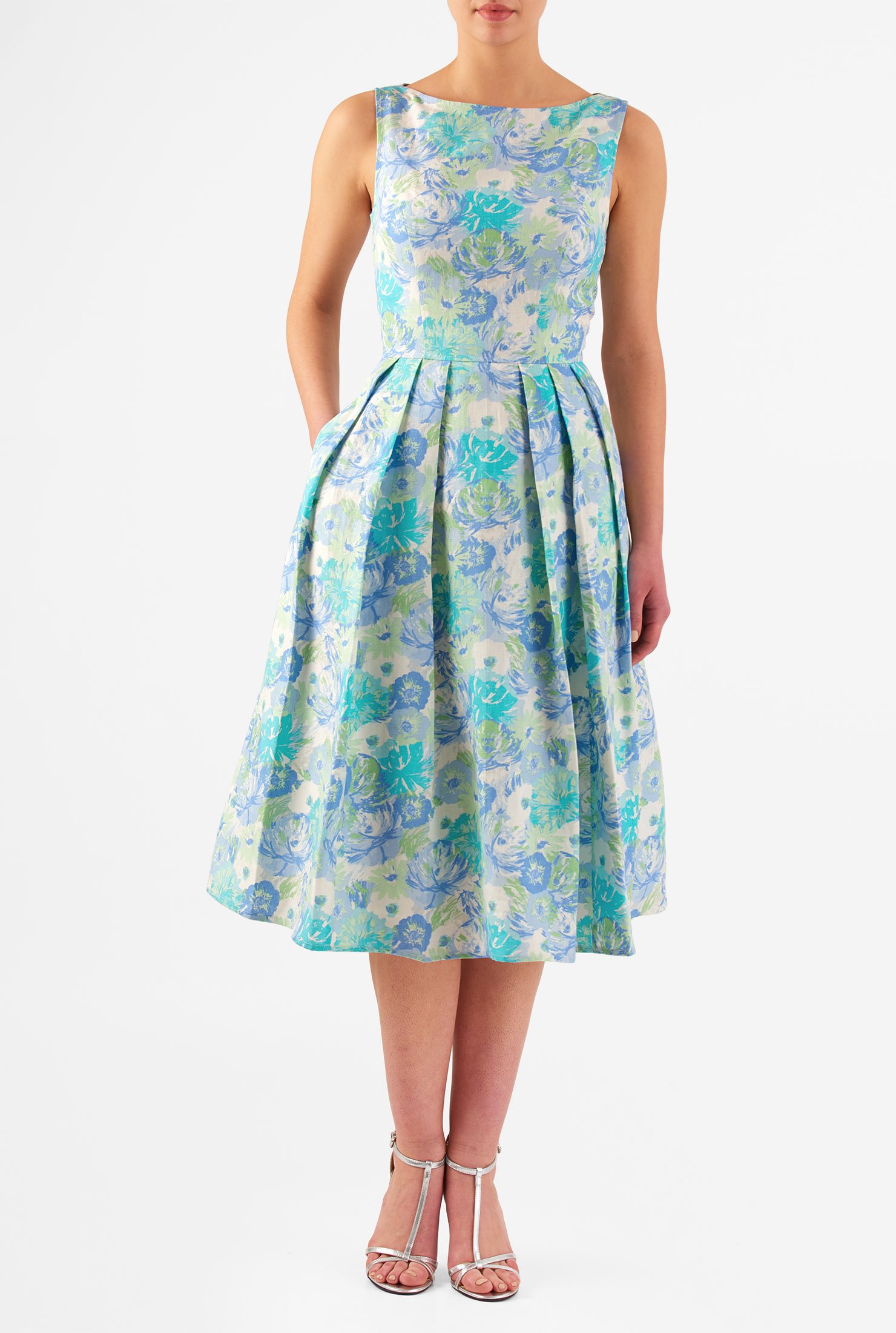 Shop Floral print linen midi dress | eShakti