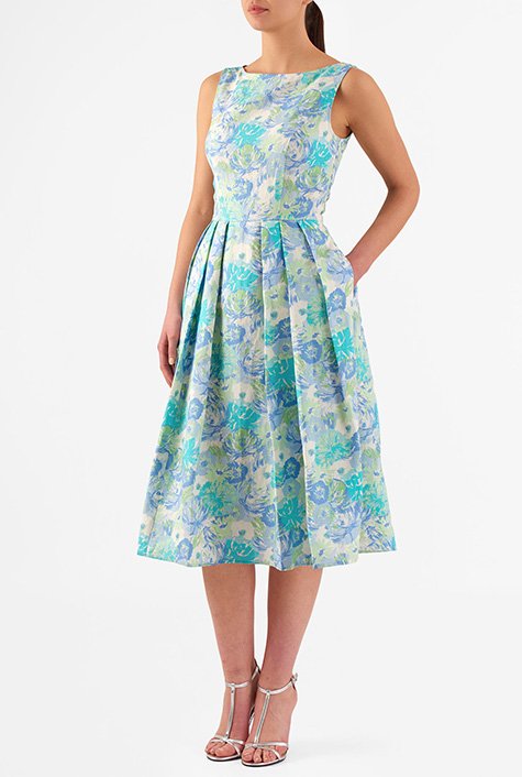 Shop Floral print linen midi dress | eShakti