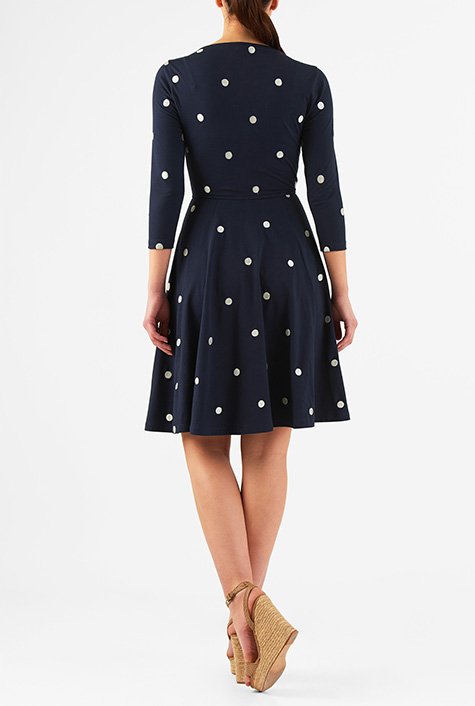 Shop Embellished polka dot cotton knit dress | eShakti