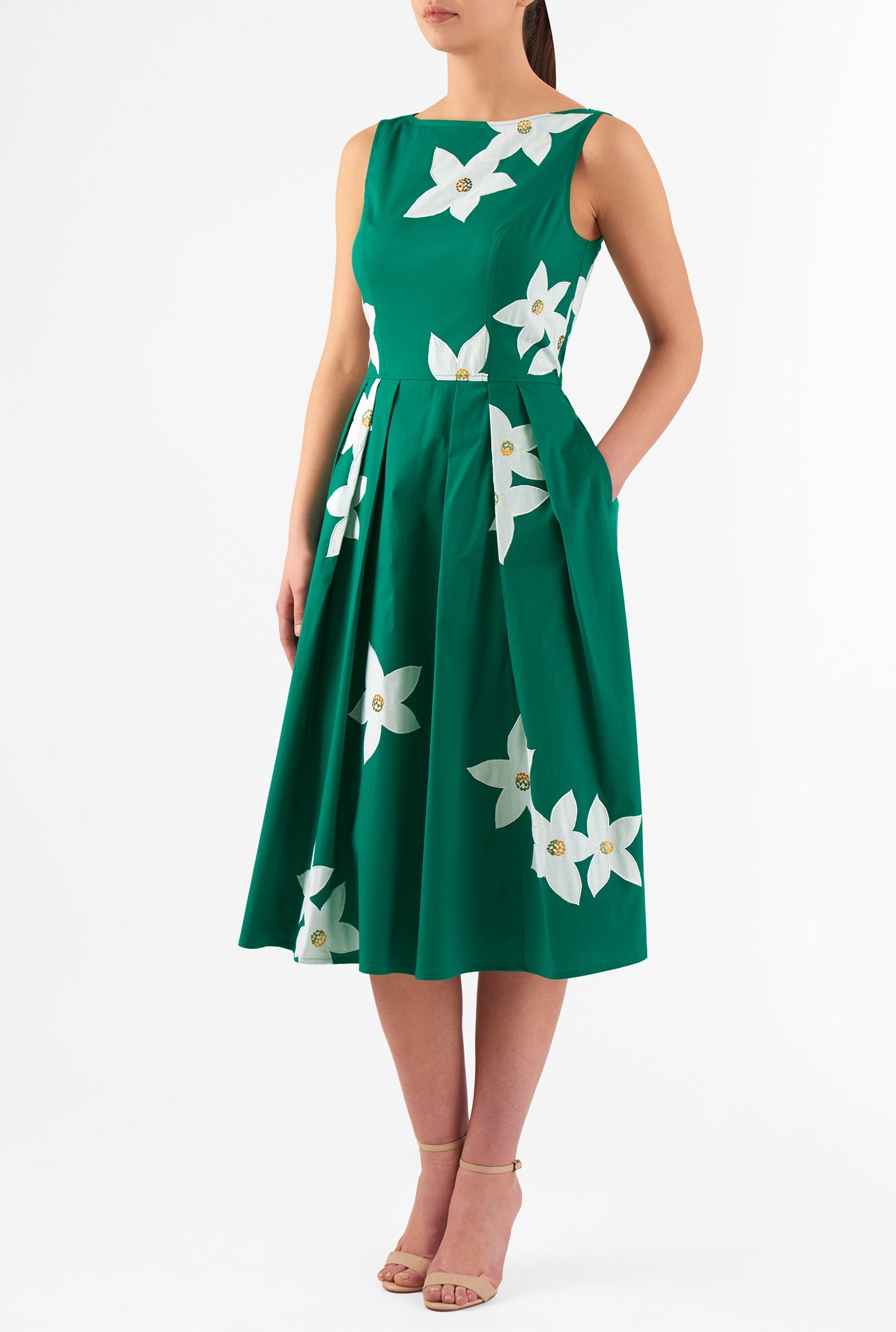 Shop Floral applique poplin dress | eShakti