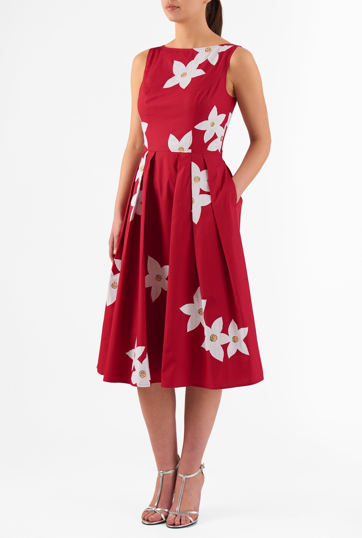 Shop Floral applique cotton poplin dress | eShakti