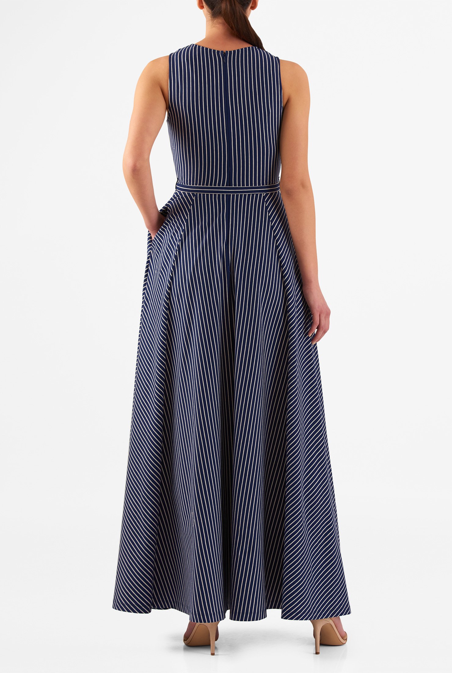 Shop Stripe cotton knit belted maxi dress | eShakti