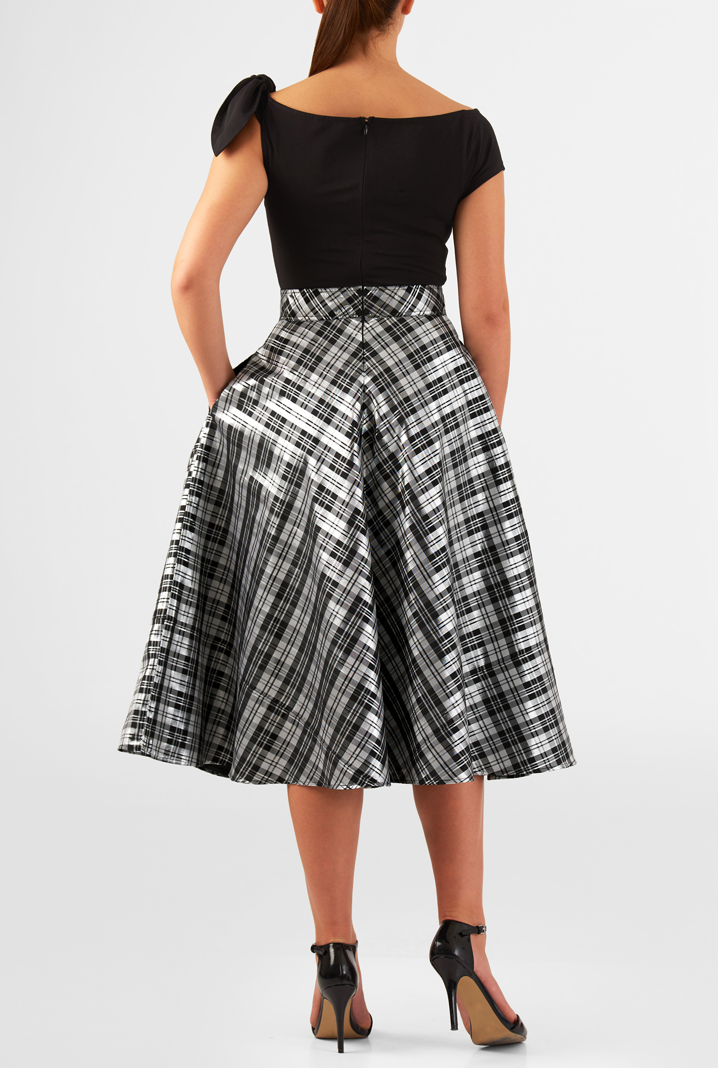 Shop Shoulder tie mixed media midi dress eShakti