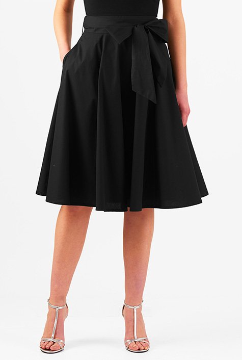 Shop Sash tie cotton poplin skirt | eShakti