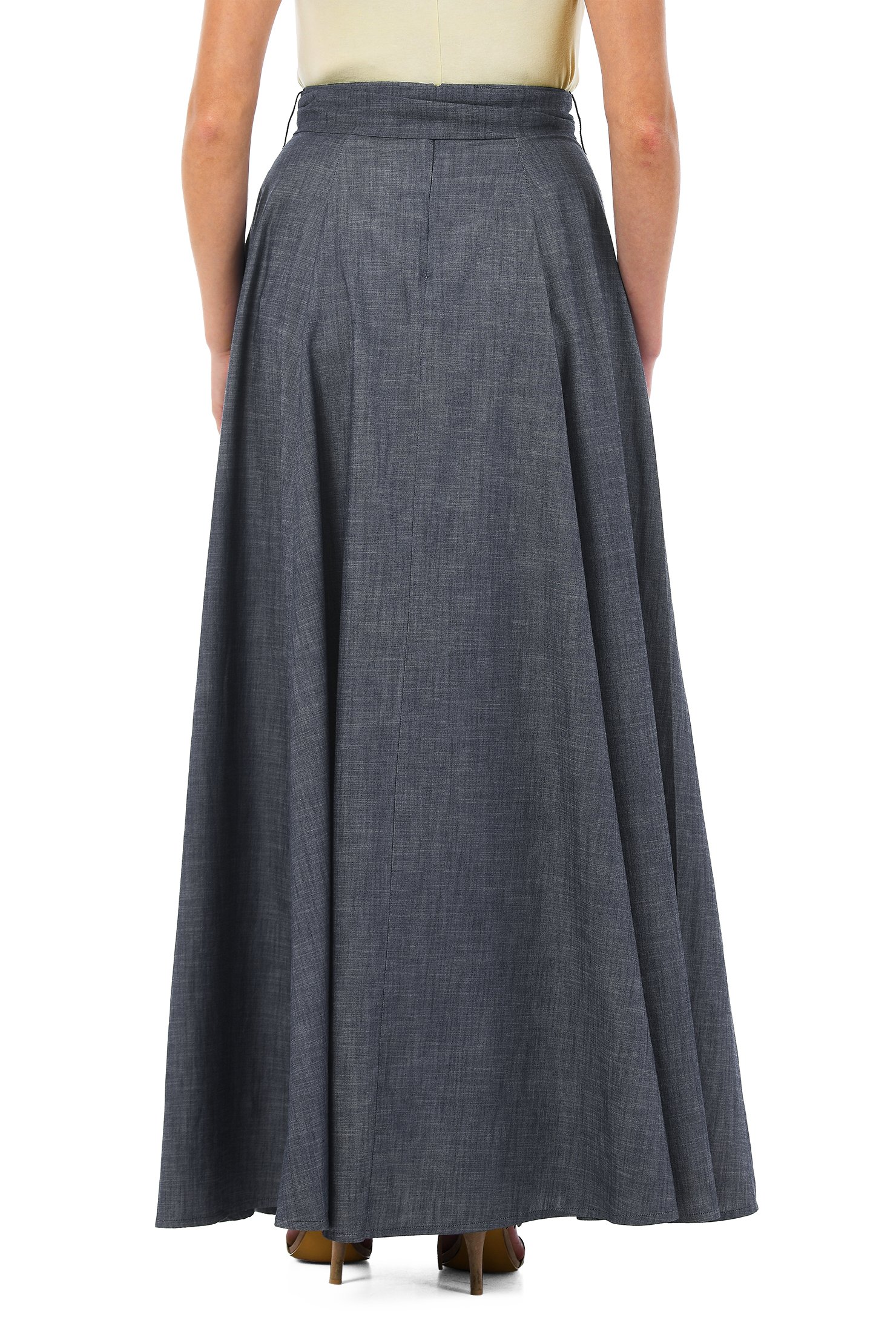 Shop Sash tie cotton chambray maxi skirt | eShakti