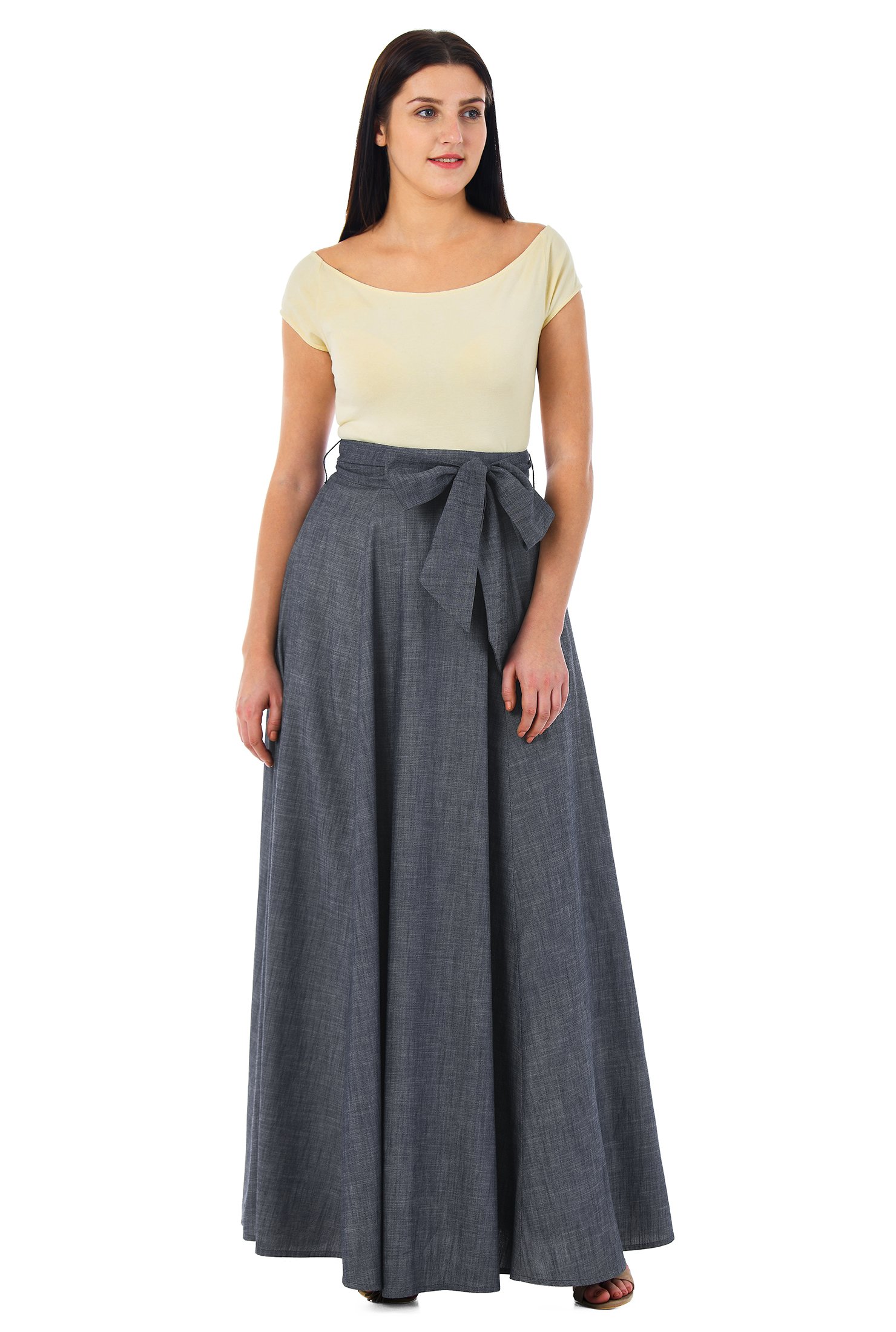 Shop Sash tie cotton chambray maxi skirt | eShakti