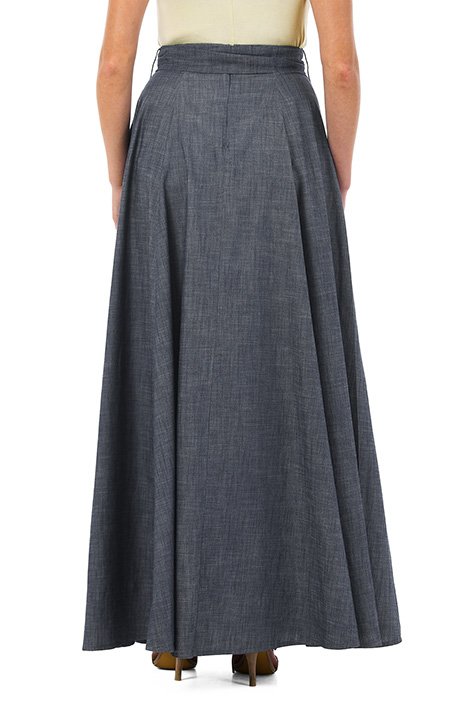 Sash tie cotton chambray maxi skirt