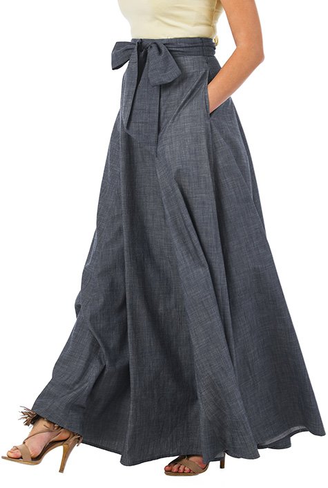 Women's Stripe Chambray Denim Maxi Skirt | Boohoo UK