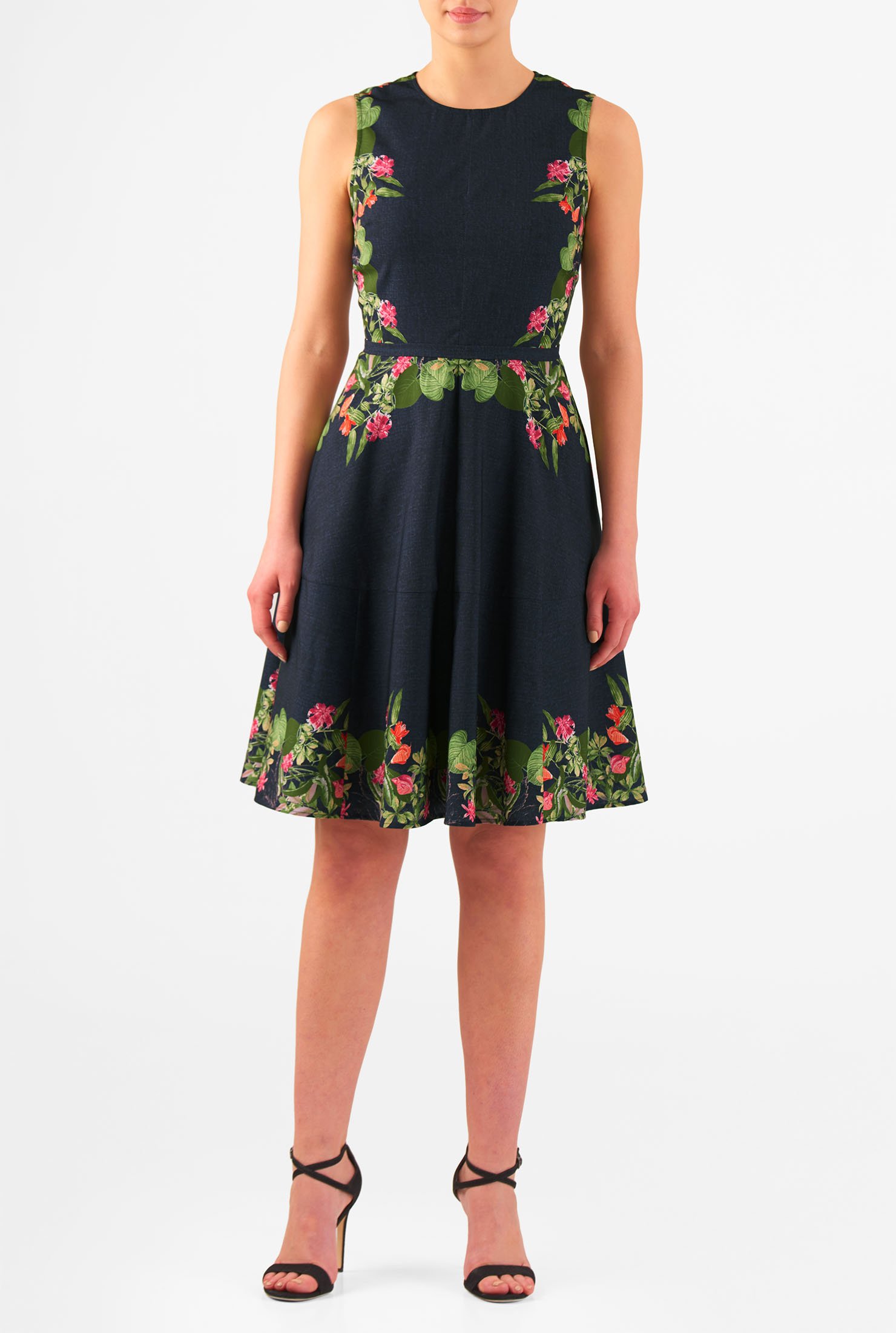 Shop Framed floral vine print crepe dress | eShakti