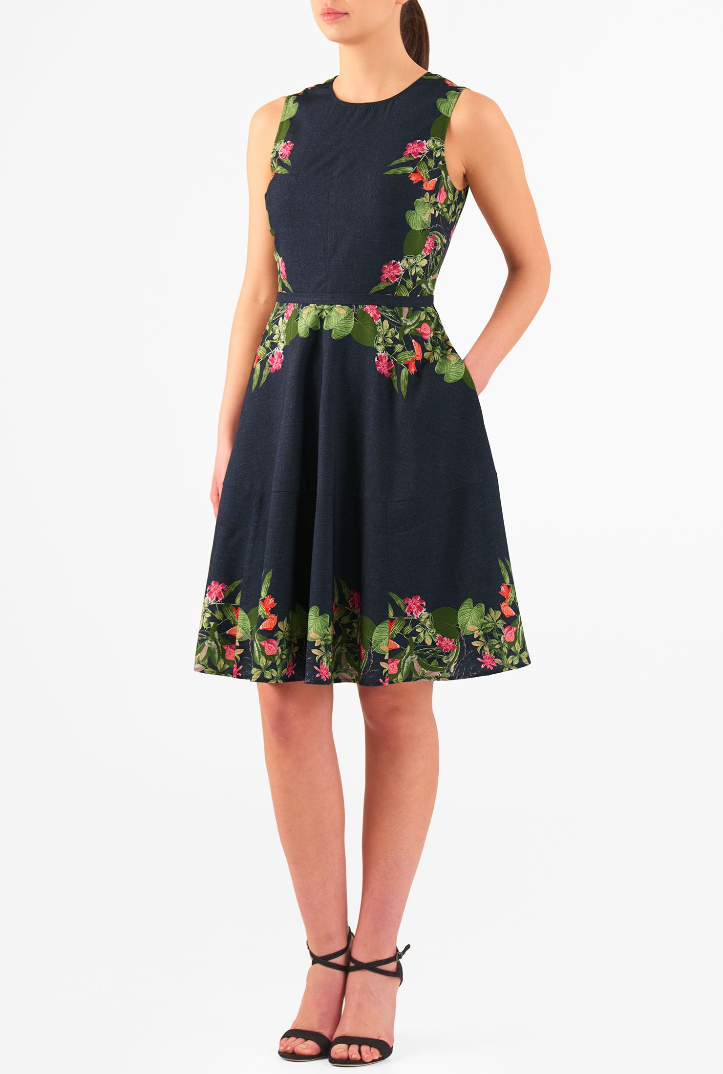 Shop Framed floral vine print crepe dress | eShakti