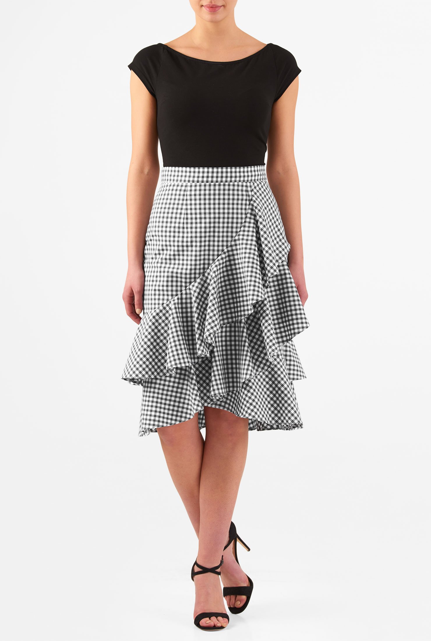 Shop Gingham check cotton ruffled skirt | eShakti