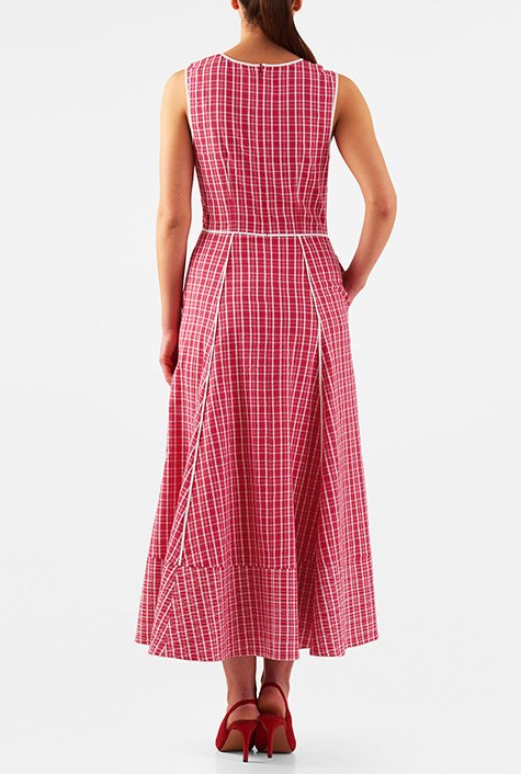 Shop Trapunto hem cotton seersucker check midi dress | eShakti