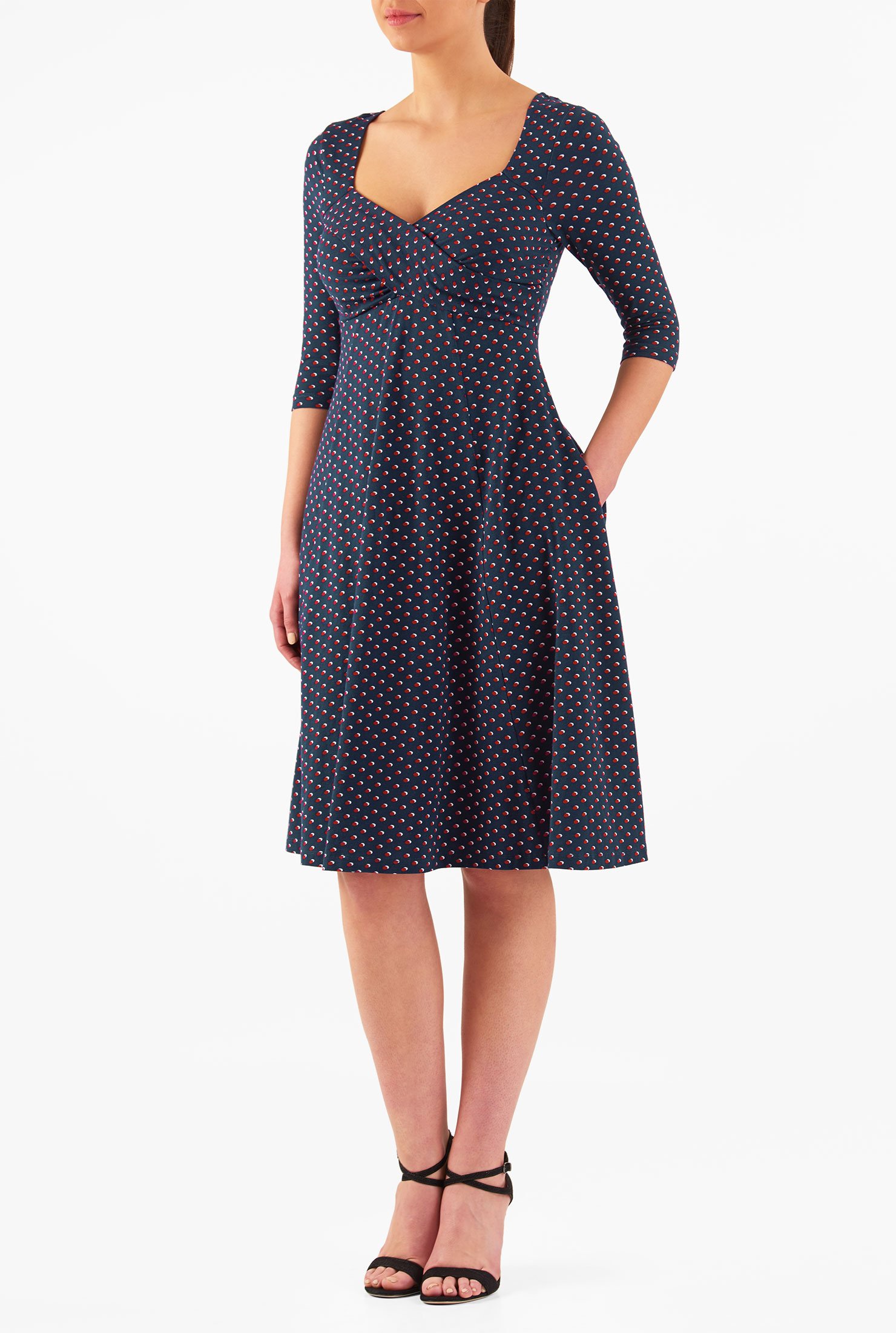 Shop Polka dot cotton knit empire dress | eShakti