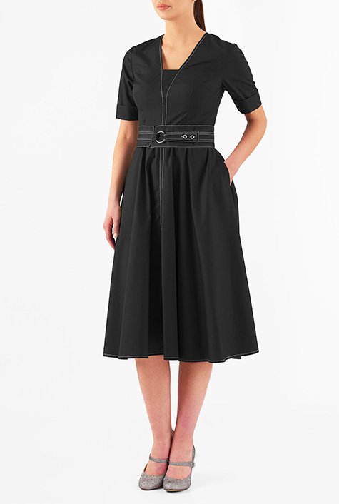 Shop Cotton poplin belted midi dress | eShakti