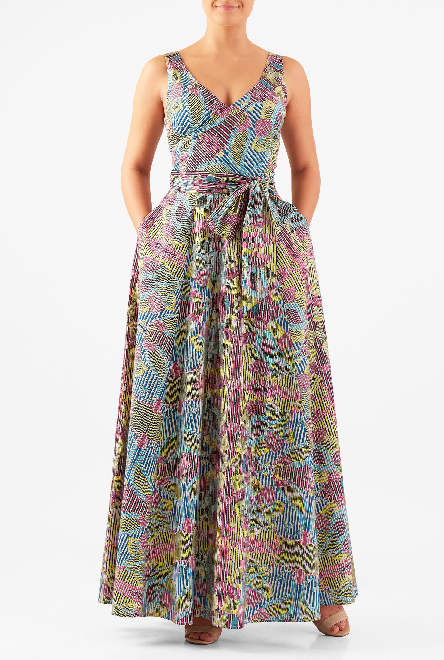 Shop Floral graphic print cambric surplice maxi dress | eShakti