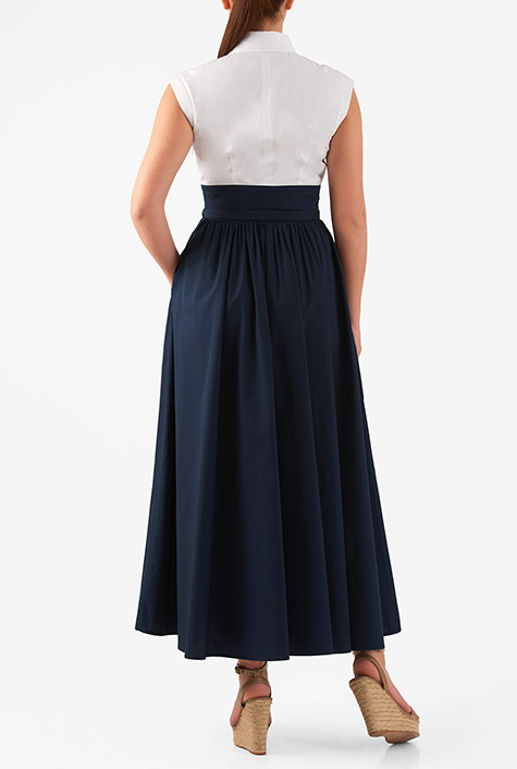 Shop Two-tone cotton poplin maxi shirtdress eShakti